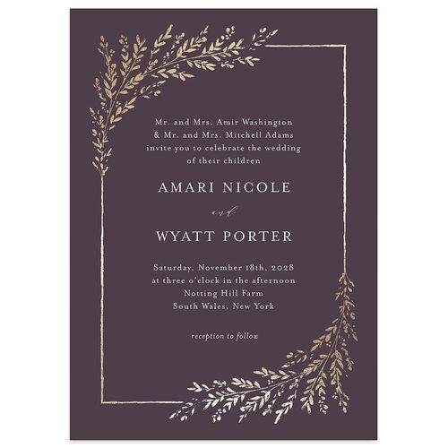 Exquisite Branches Botanical Wedding Invitations Gold Regency Signature Blank No Standard