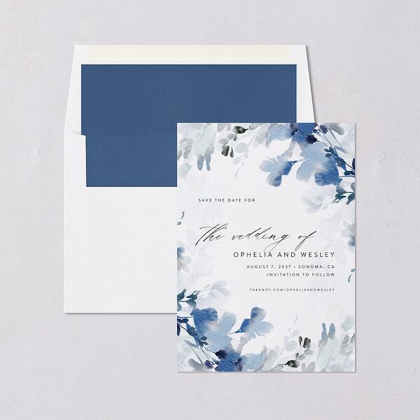 Watercolor Blooms Save The Date Cards Midnight Navy Signature smooth Blank No Standard