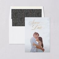 Rose Garden Crest Save the Date Cards by Bridgerton Gold Pure White Signature smooth Blank No Standard