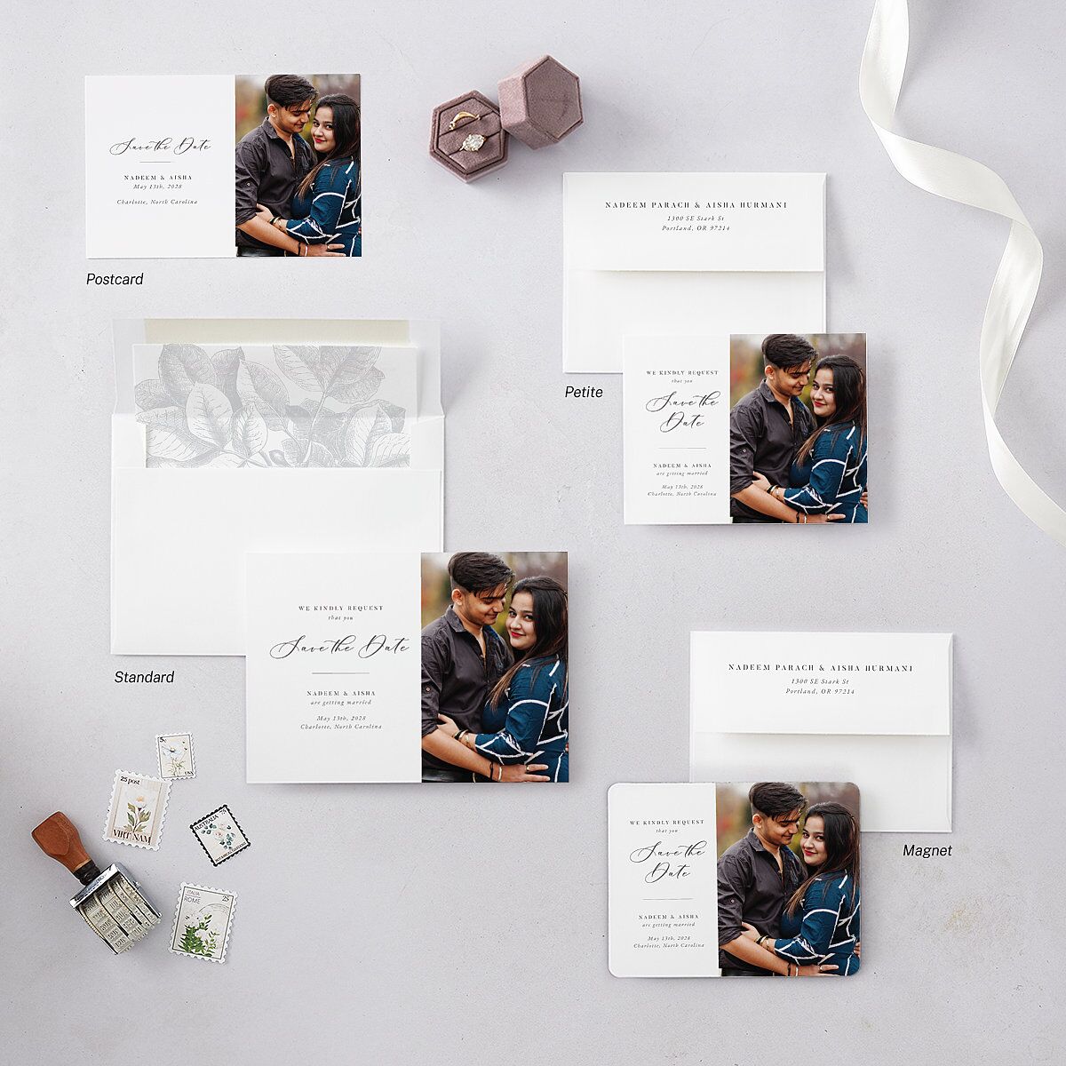 Timeless Script Save the Date Petite Cards Medieval Grey Signature smooth Blank Standard No