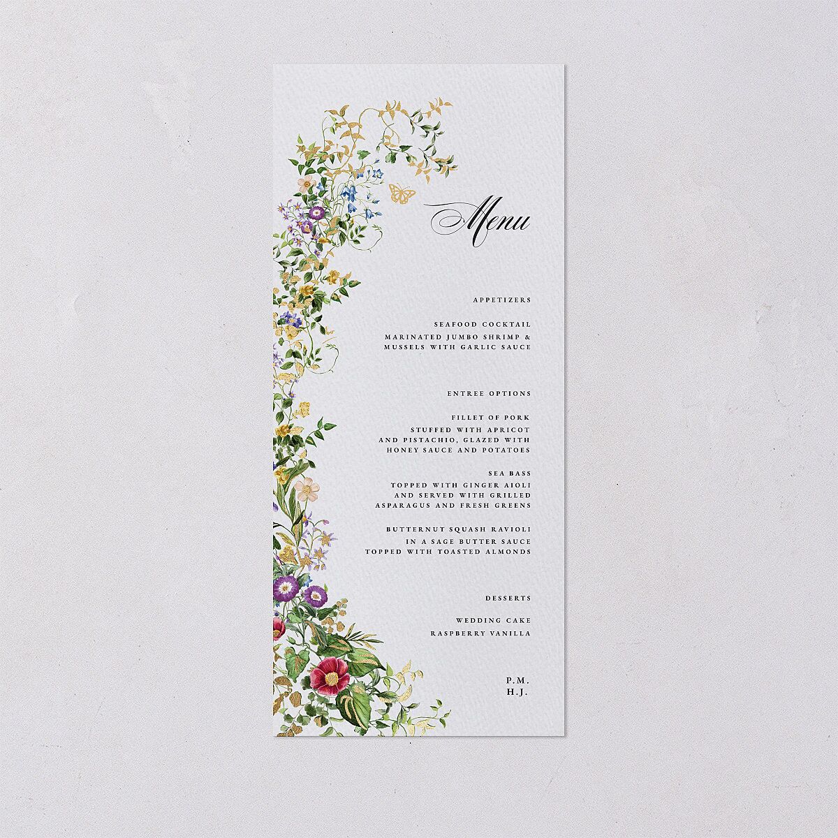 Opulent Garden Foil Menus Gold Pure White Signature