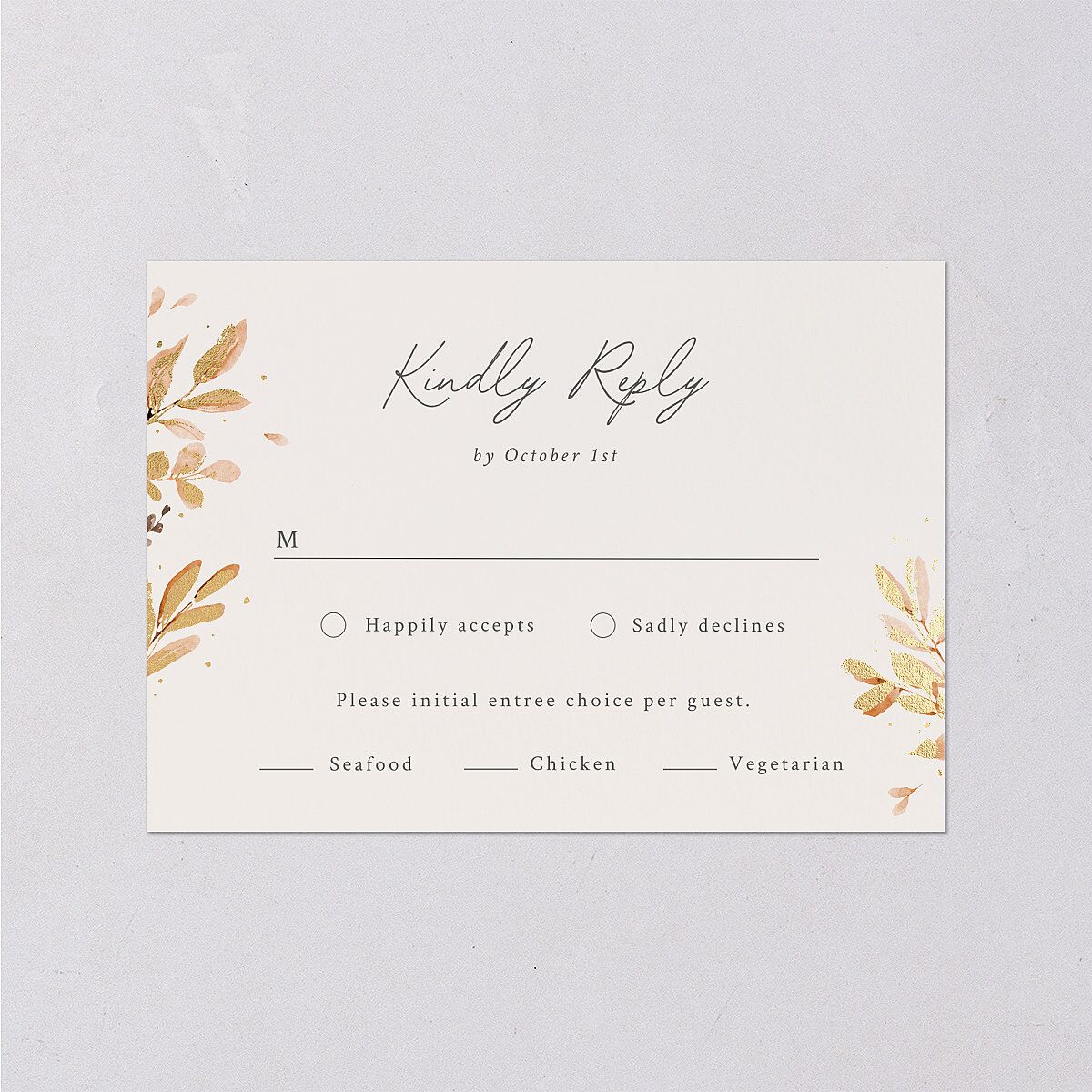 Leafy Garland Foil Wedding Response Cards Gold Champagne Signature Standard