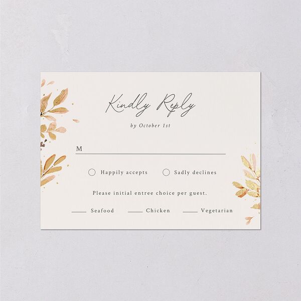 Leafy Garland Foil Wedding Response Cards Gold Champagne Signature Standard