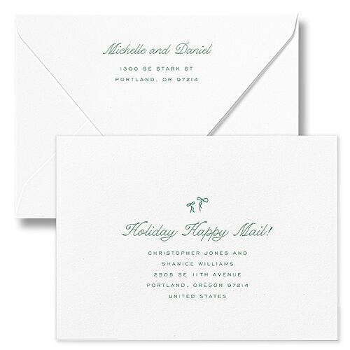 Whimsical Hand Drawn Photo Frames Holiday Card Euro Envelopes White Eucalyptus Both Recipient and Return Addresses Luxe Signature