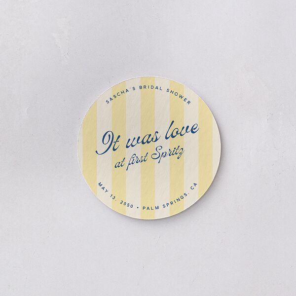 Cabana Stripes Bridal Shower Wedding Day Coasters Lemon Cardboard Circle