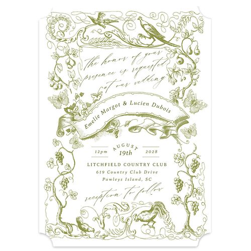Vintage Toile Wedding Invitations Dark Camo Signature Blank No Ticket