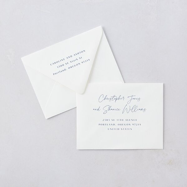 Coastal Love Save the Date Petite Card Euro Envelopes White Cruise Both Recipient and Return Addresses Luxe Signature
