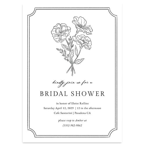 Vintage Botanical Sketch Bridal Shower Invitations Midnight Signature Blank Standard