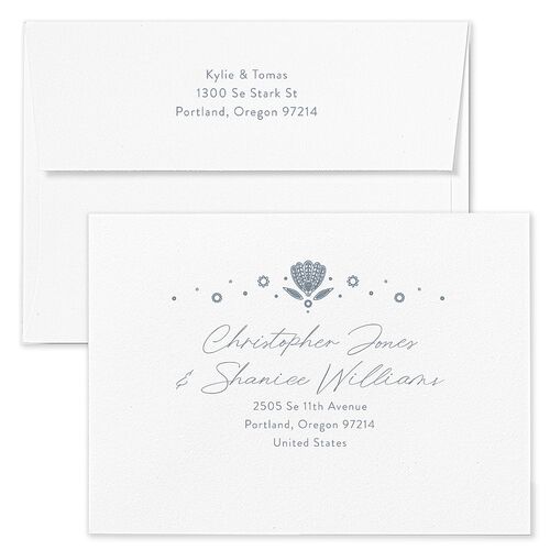Santa Fe Rehearsal Dinner Invitation Envelopes White Dusty Blue Both Recipient and Return Addresses Signature Standard