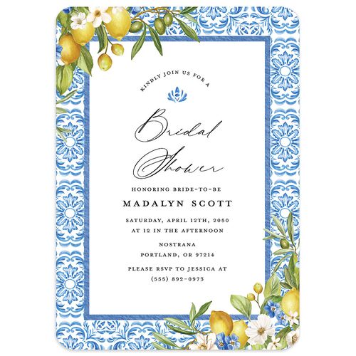 Romantic Italian Coastal Lemons Bridal Shower Bridal Shower Invitations Sapphire Signature Blank Rounded