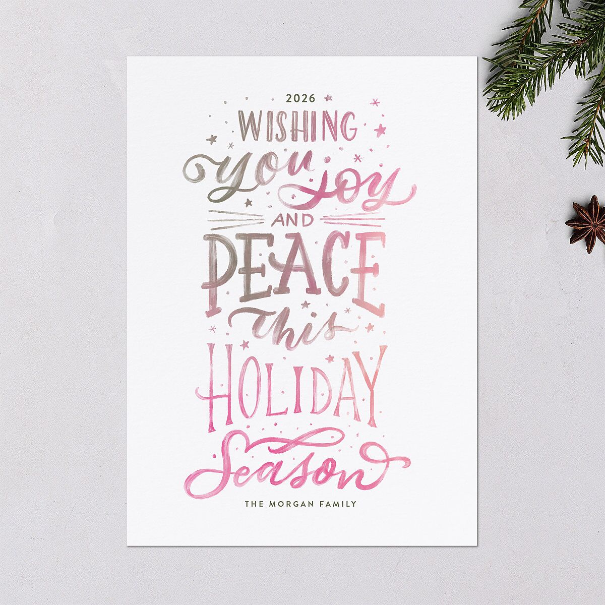 Handwritten Holiday Holiday Cards Rose Pink Signature Blank Standard Portrait
