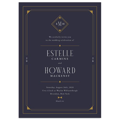 Old Hollywood Glam Wedding Invitations Dark Navy Signature Blank No Standard