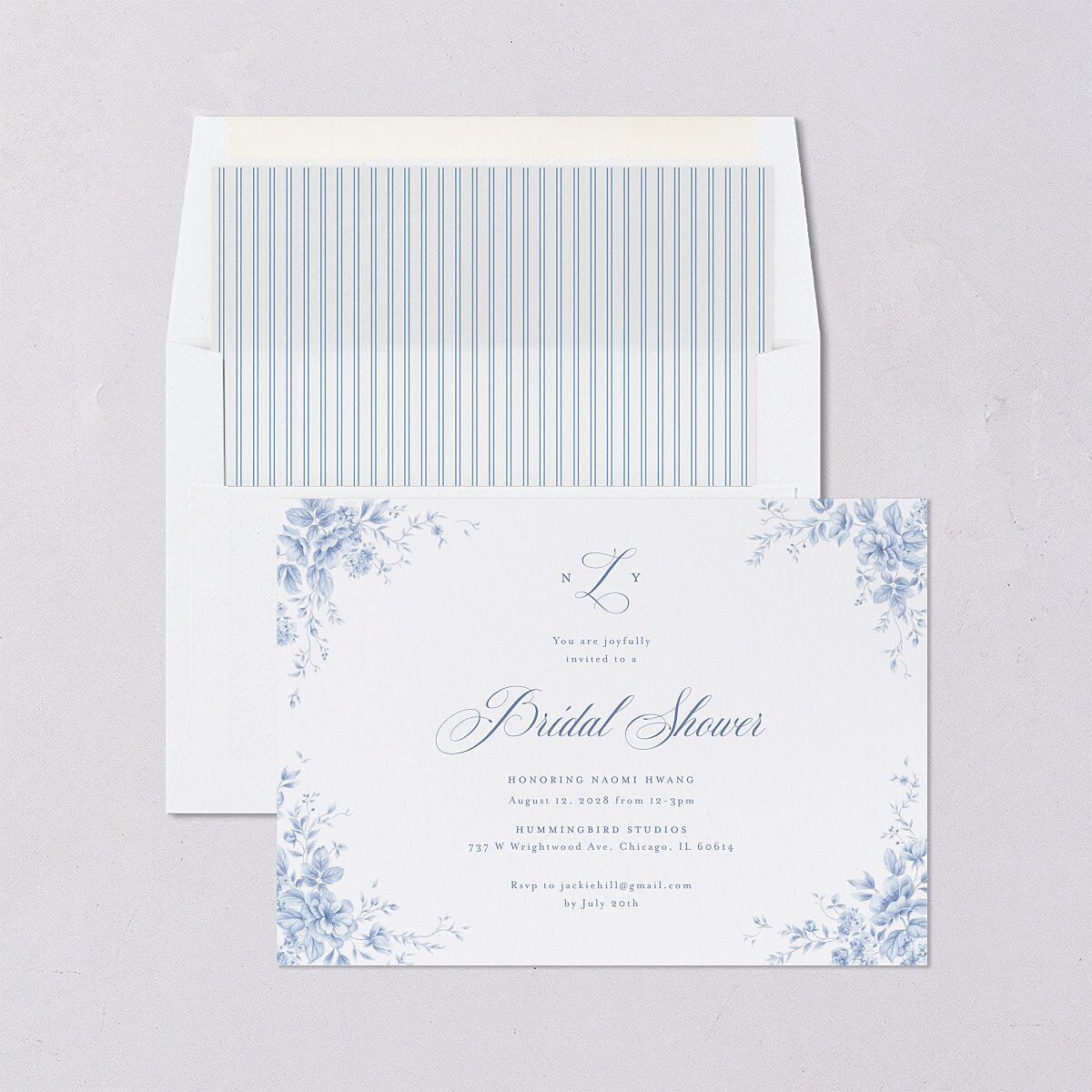 Vintage Florals Bridal Shower Invitations Regency Blue Signature Blank Standard