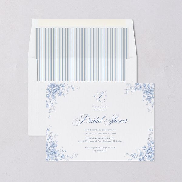 Vintage Florals Bridal Shower Invitations Regency Blue Signature Blank Standard