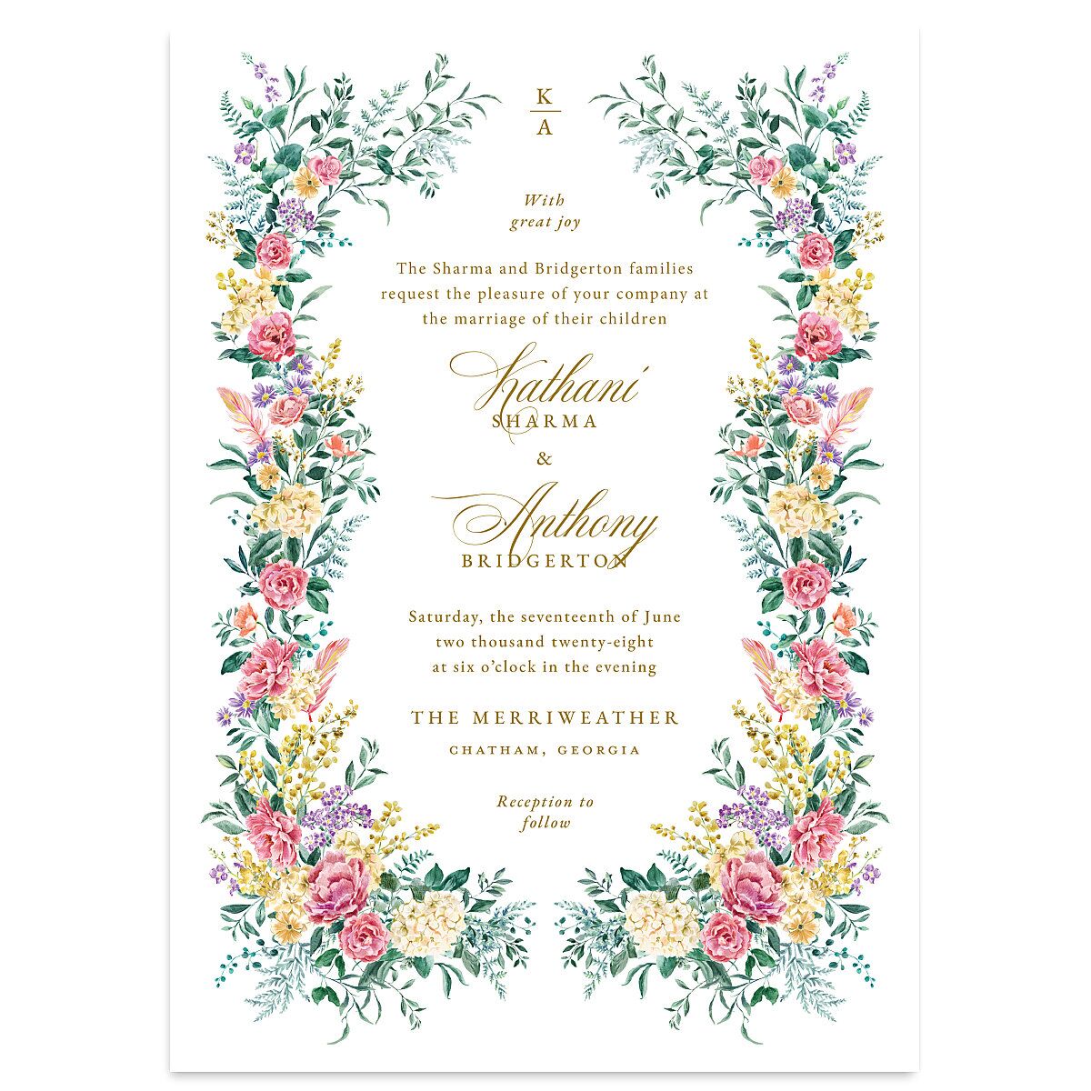 Glamorous Regency Garden Wedding Invitations by Bridgerton