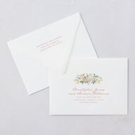 Maximalist Floral Crest Wedding Invitation Euro Envelopes White Pink Cotton Both Recipient and Return Addresses Luxe Signature
