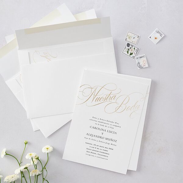 Nuestra Boda Wedding Invitations Gold Pure White Signature Blank No