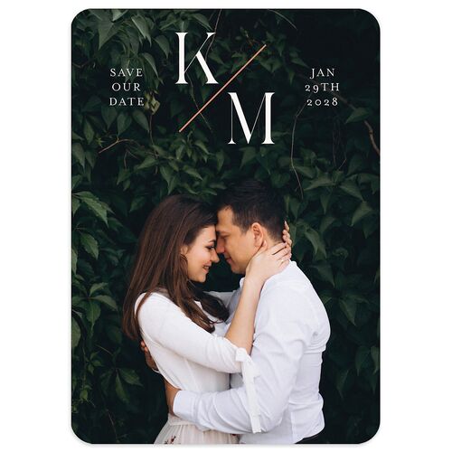 Monogram Slant Foil Save the Date Cards Rose Gold Fawn Signature smooth Blank No Rounded