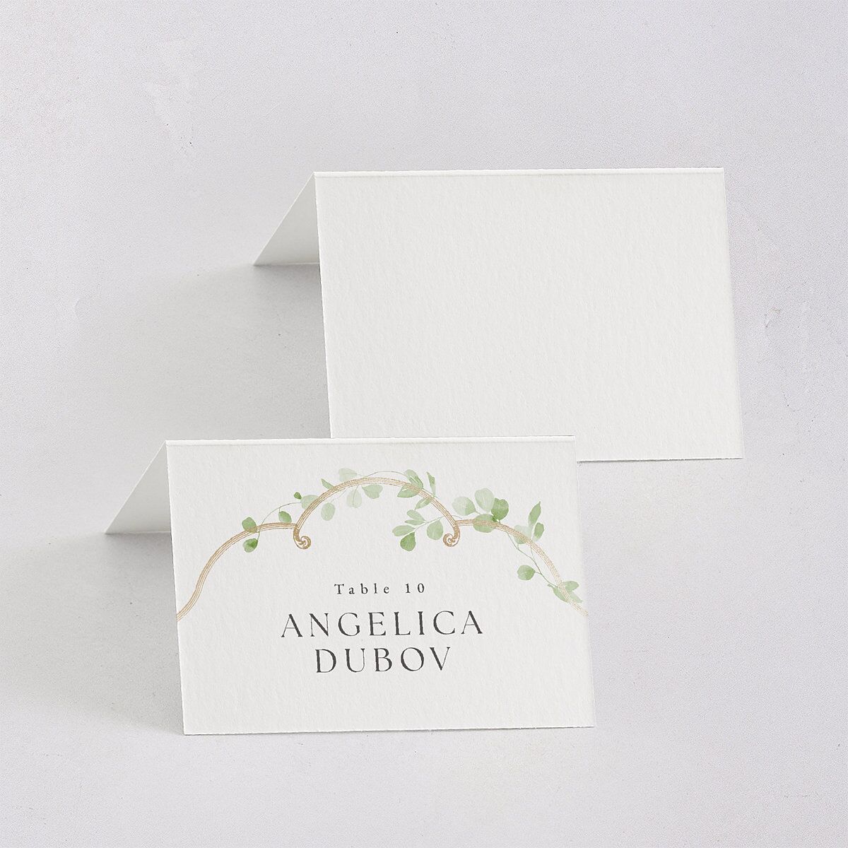 Fairytale Eucalyptus Foil Place Cards Pure White Gold Signature