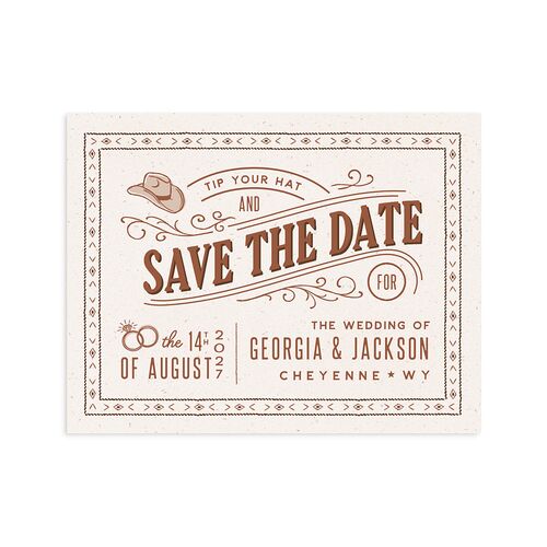 Western I Do BBQ Save the Date Petite Cards Saddle Signature smooth Blank Standard