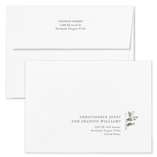 Curved Garland Wedding Invitation Envelopes White Champagne Both Recipient and Return Addresses Standard Signature