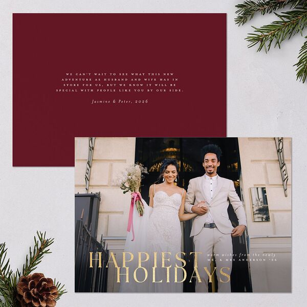 Happiest Holidays Holiday Cards Gold Merlot Signature Blank Standard Landscape