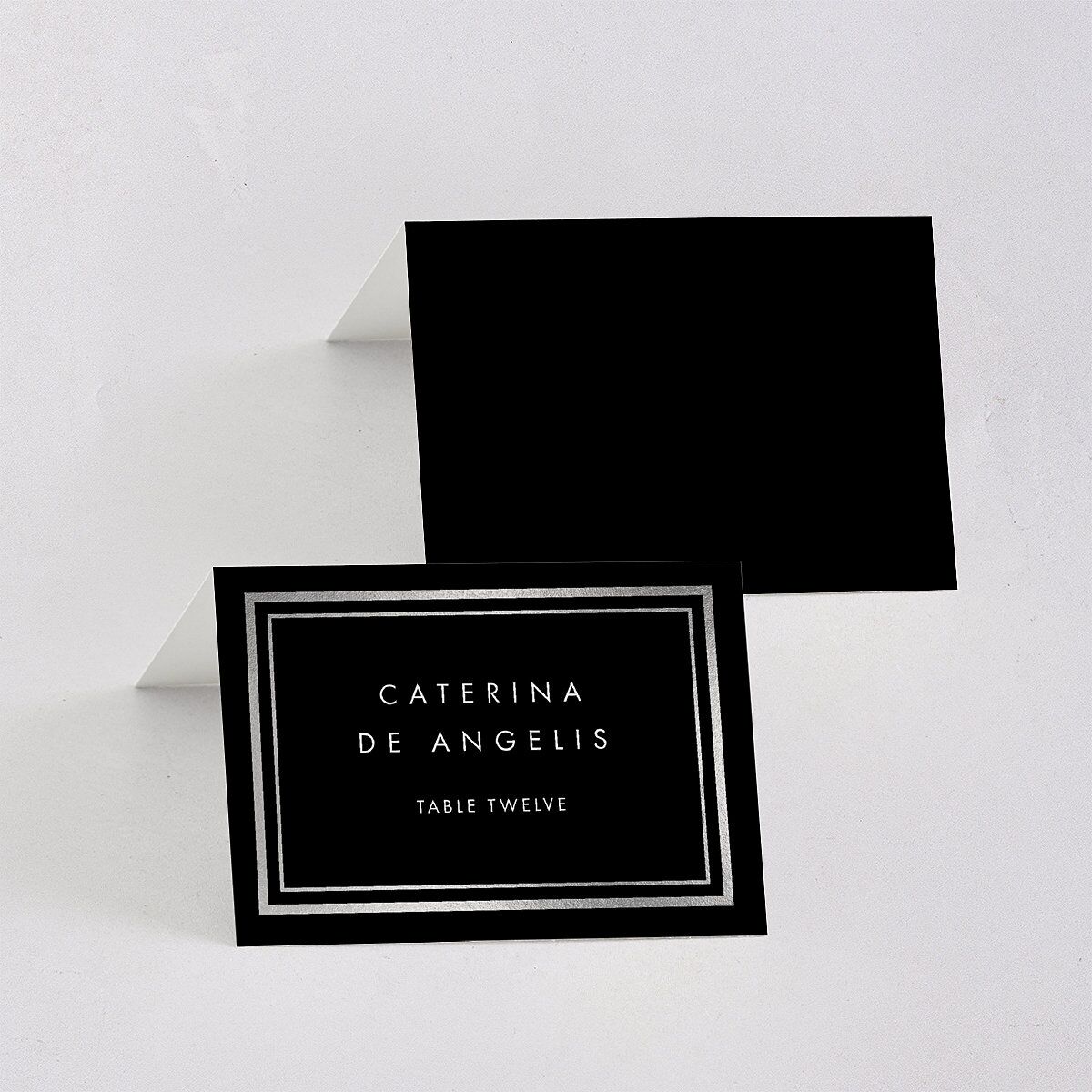 Polished Frame Foil Place Cards Silver Licorice Signature