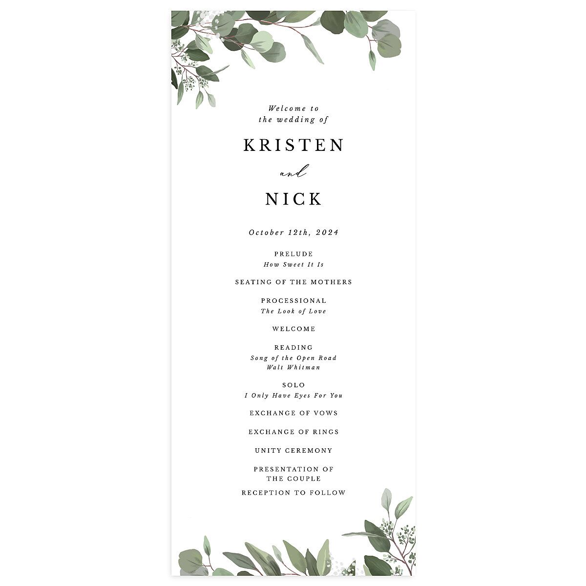 Eucalyptus Frame Wedding Programs