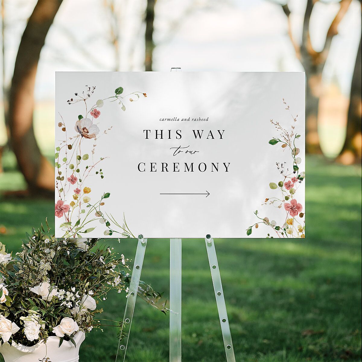 Delicate Wildflower Standard Direction Sign Large Peach Pink Standard Indoor Foam Core L Direction