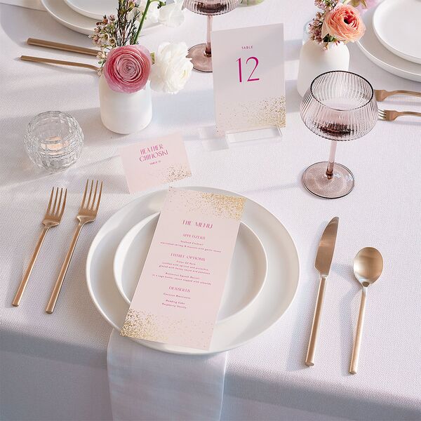 Shimmering Frame Menus Gold Pink Cotton Signature