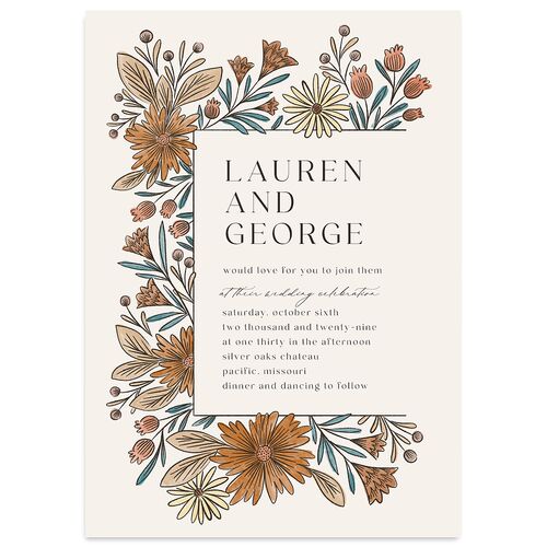 Timeless Wildflowers Wedding Invitations Terracotta Signature Blank No Standard