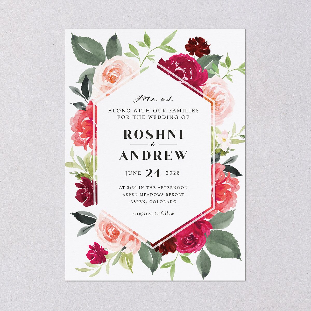 Vibrant Floral Wedding Invitations Raspberry Signature Blank No