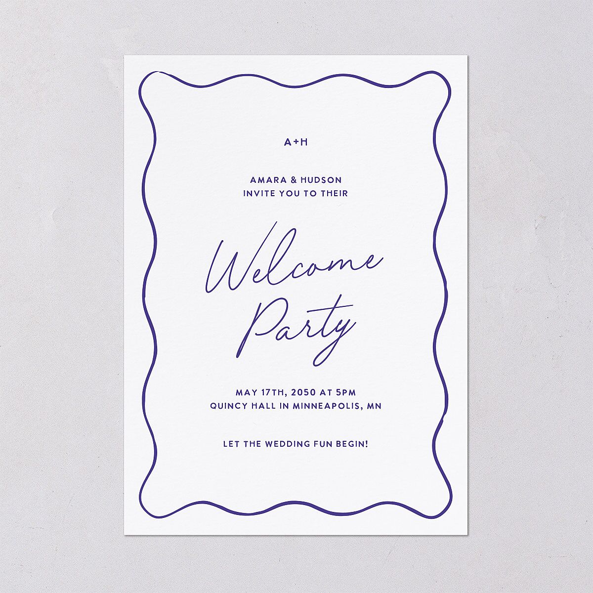 Hand Drawn Wavy Border Rehearsal Dinner Invitations Sapphire Signature Blank Standard