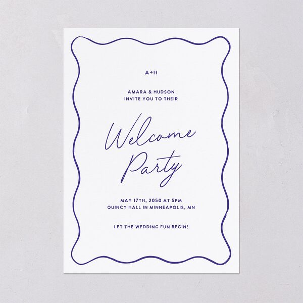 Hand Drawn Wavy Border Rehearsal Dinner Invitations Sapphire Signature Blank Standard