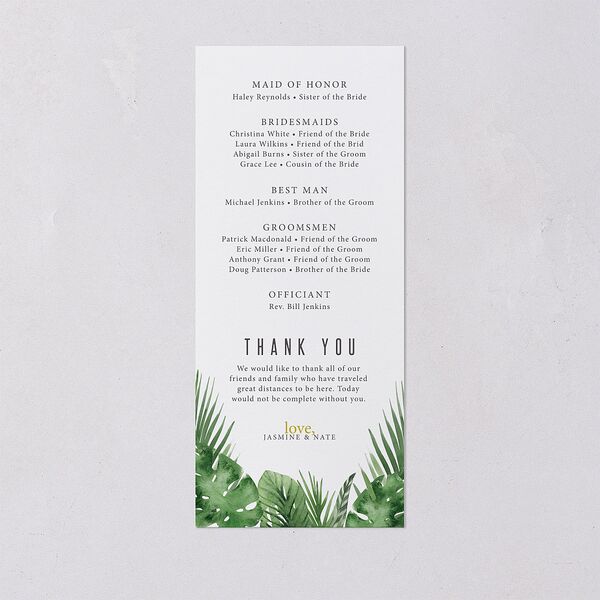 Tropical Leaves Wedding Programs Scottish Green Signature