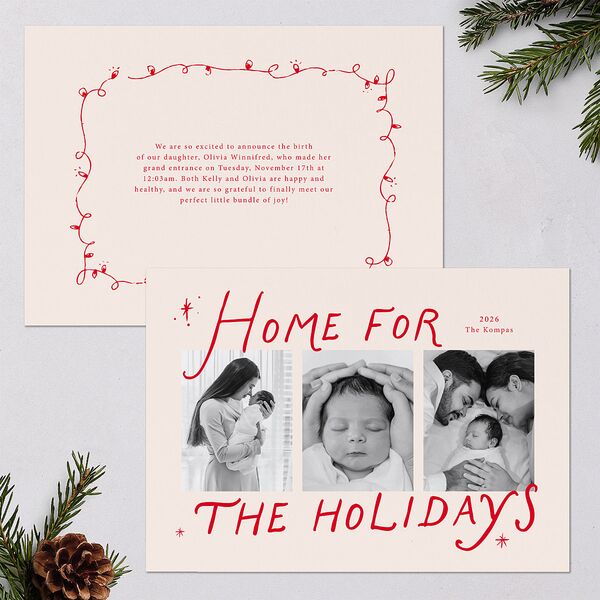Whimsical Handwritten Home for the Holidays Photos Holiday Cards Photos Ruby Signature Blank Portrait Standard