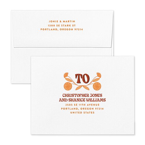 Wedstock Save the Date Petite Card Envelopes White Red Clay Both Recipient and Return Addresses Signature Standard