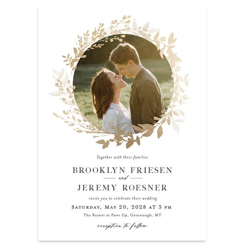 Shining Wreath Foil Wedding Invitations Pure White Gold Signature Blank No Standard