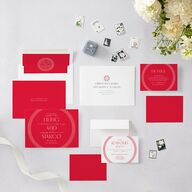 Chinese Lucky Circle Wedding Invitations  True Red Signature Blank No Standard