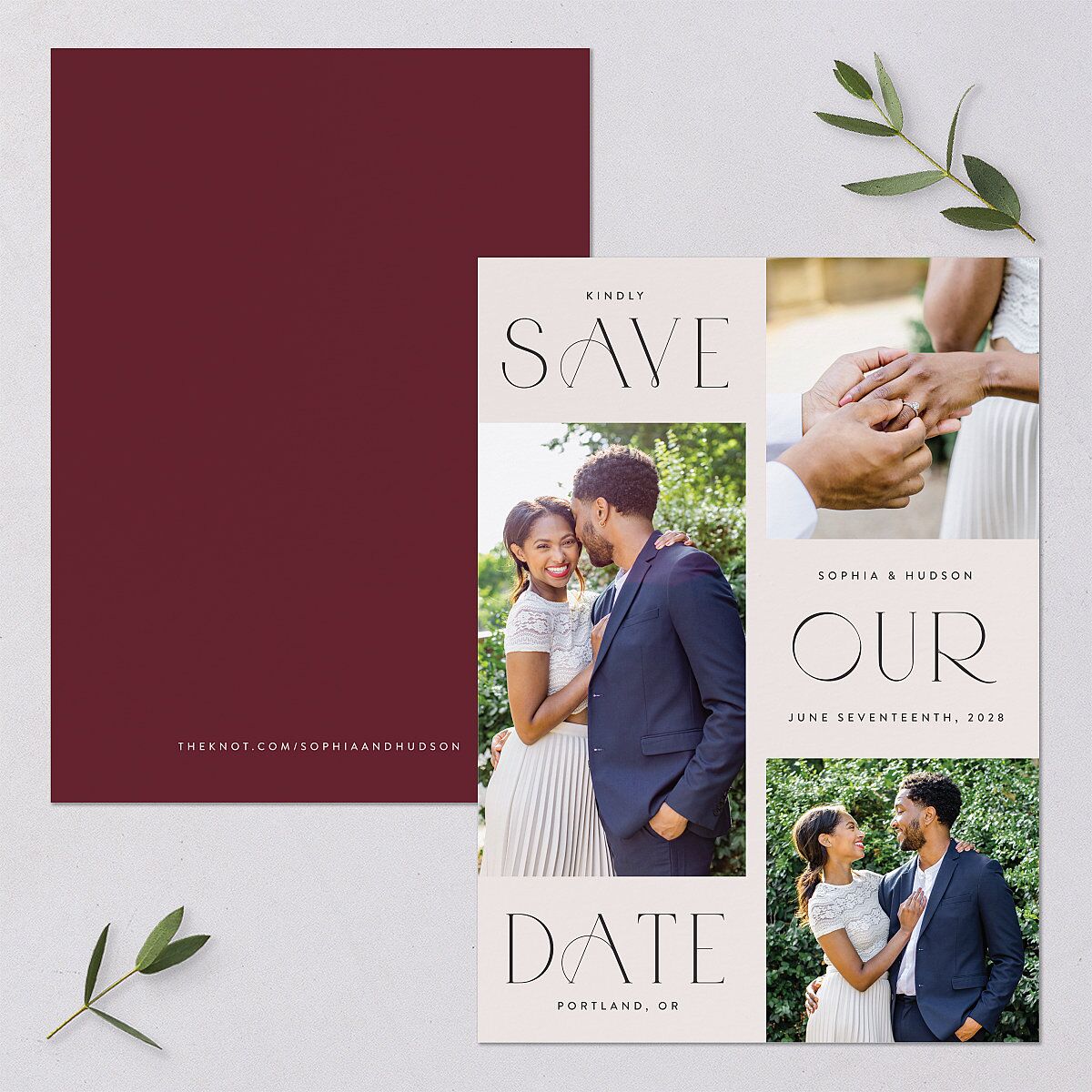 Beloved Union Save The Date Cards Merlot Signature smooth Blank No