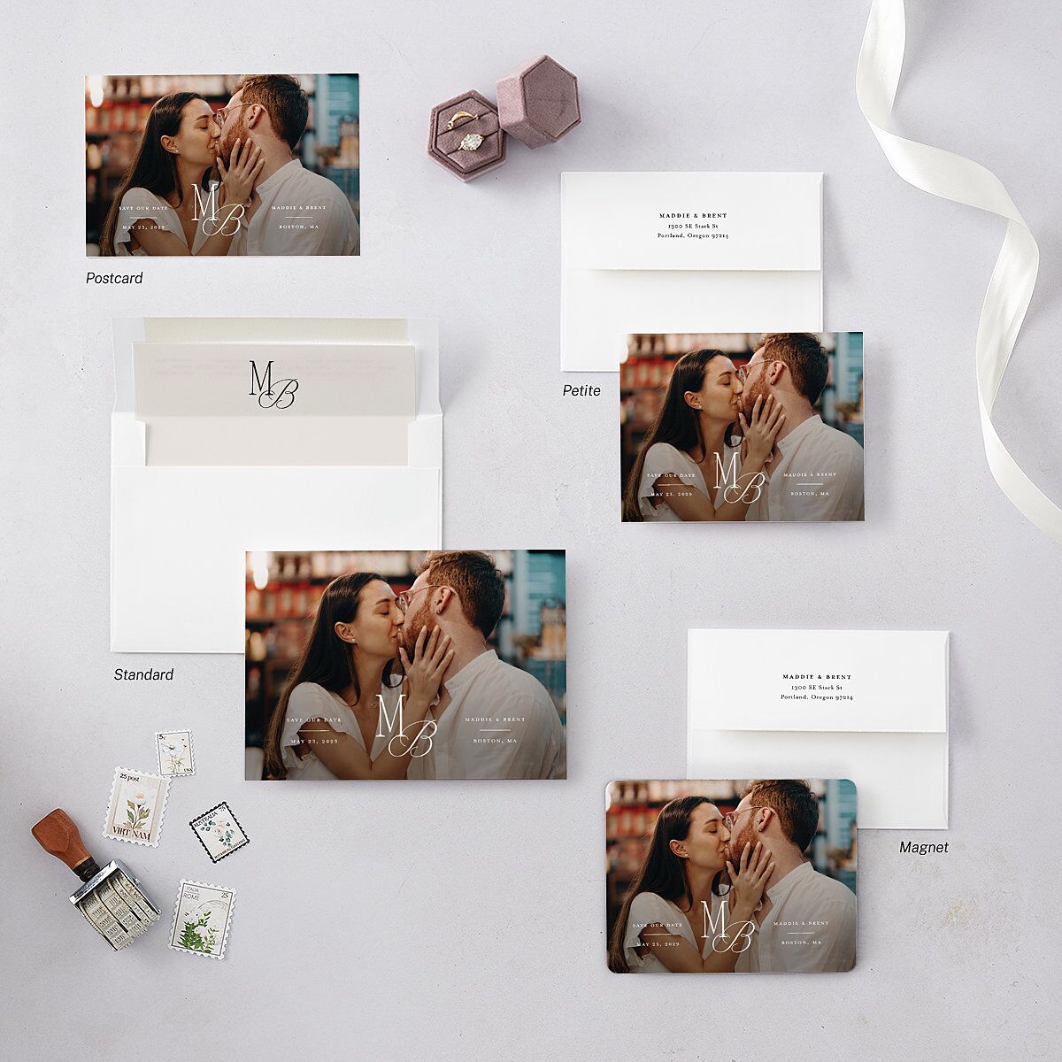 Romantic Monogram Photo Save The Date Magnets Pure White Magnet Paper