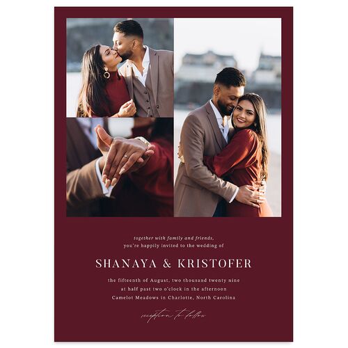 Elegant Gallery Tri Photo Wedding Invitations Burgundy Signature Blank No Standard