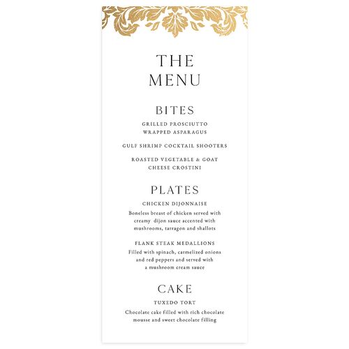 Elegant Damask Menus Gold Pure White Signature
