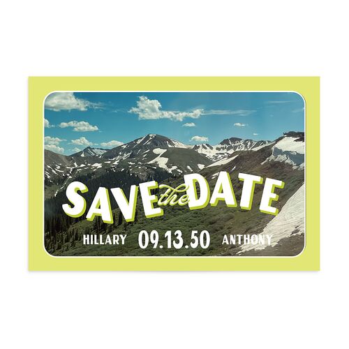 Retro Destination Postcard Inspired Save the Date Postcards Chartreuse