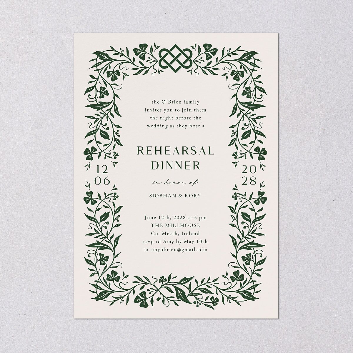 Celtic Knot Rehearsal Dinner Invitations Hunter Green Signature Blank Standard