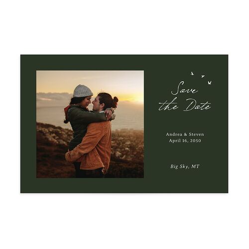 Elegant Mountain Monogram Save the Date Postcards Dark Green