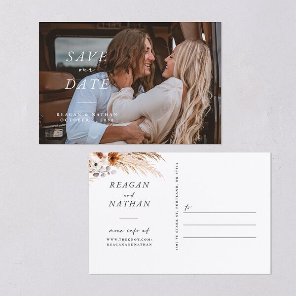 Bohemian Floral Hoop Save The Date Postcards Camel