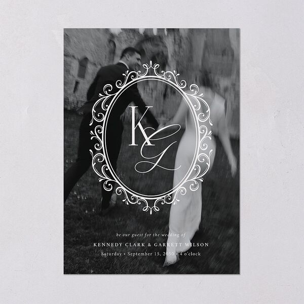 Maximalist Photo Crest Wedding Invitations Linen Signature Blank No Standard