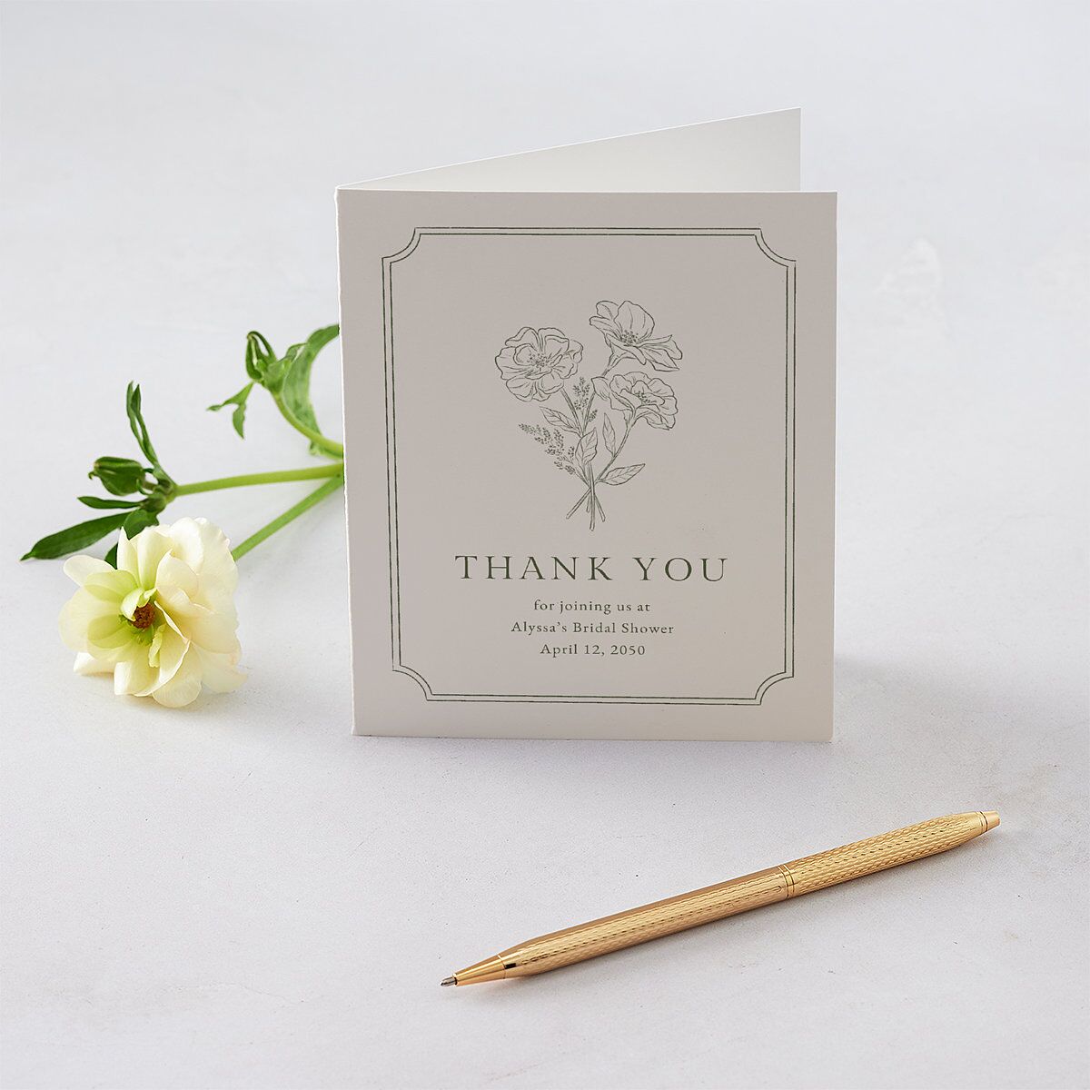 Fresh off the Market Garden Vintage Botanical Sketch Bridal Shower Thank You Cards Dark Camo
