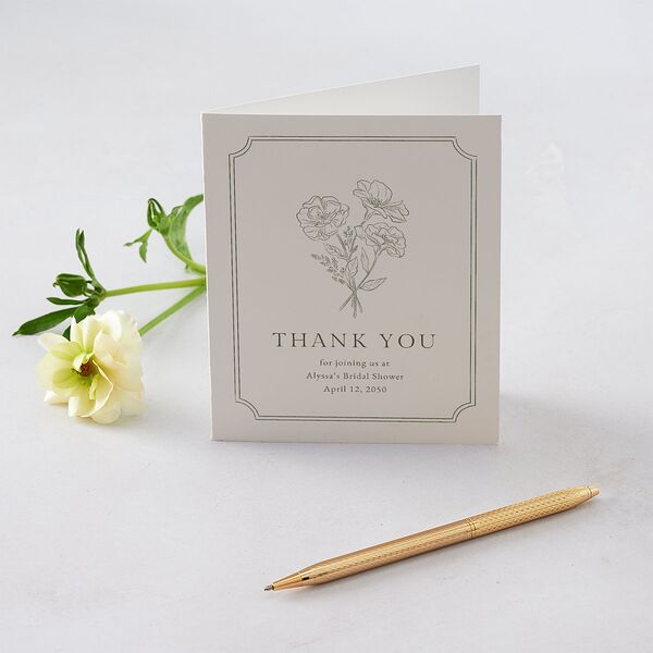 Fresh off the Market Garden Vintage Botanical Sketch Bridal Shower Thank You Cards Dark Camo